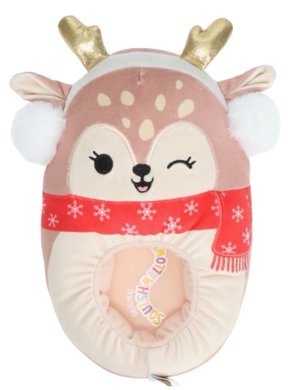 SQUISHMALLOWS “Dawn the Fawn” Pink Deer Kids Slipper with Gold Antlers Size 4-5